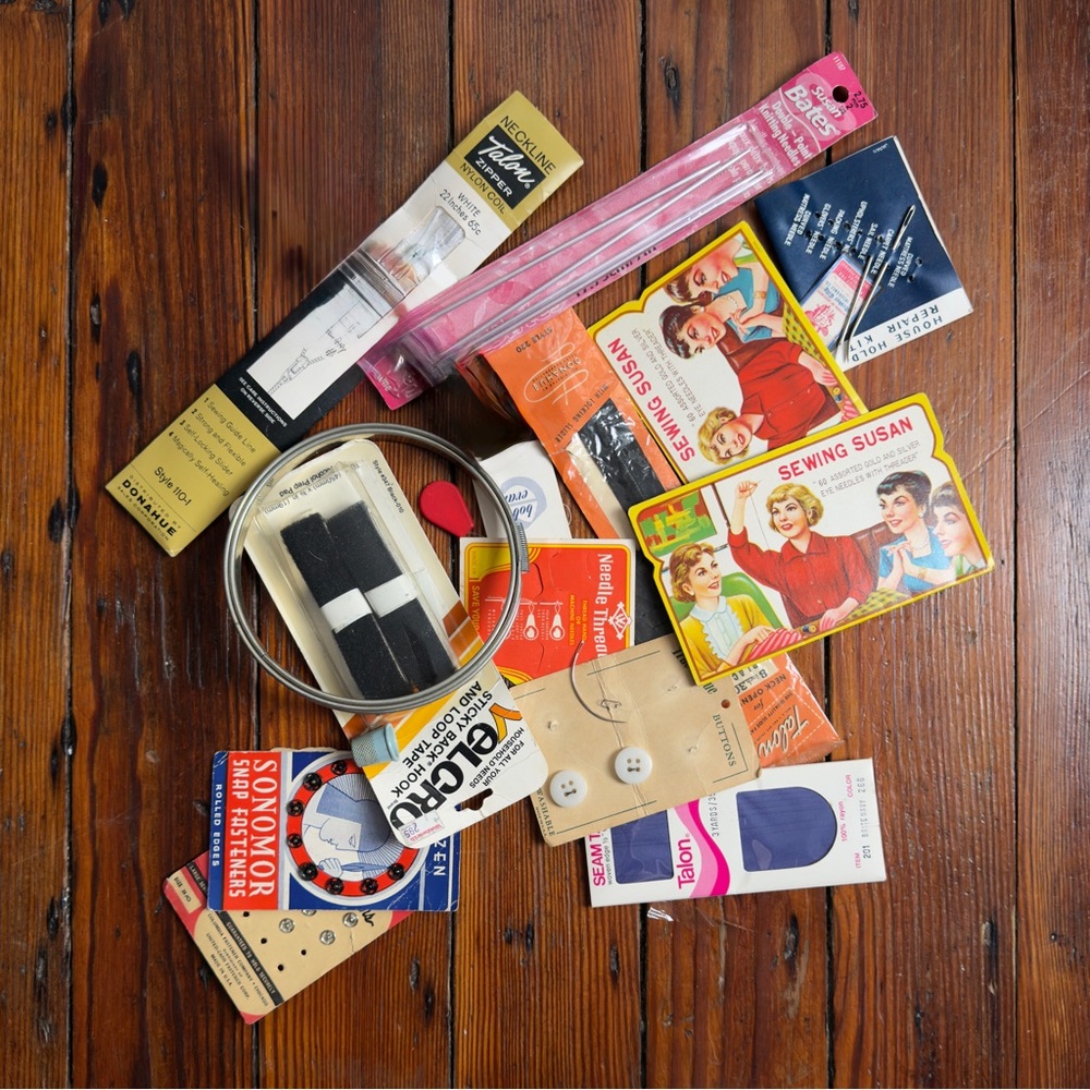 Vintage mixed lot needlework sewing knitting supplies paper ephemera too